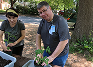 Jon helping Plant a Tomato, Give a Garden at the Carolina Campus Community Garden